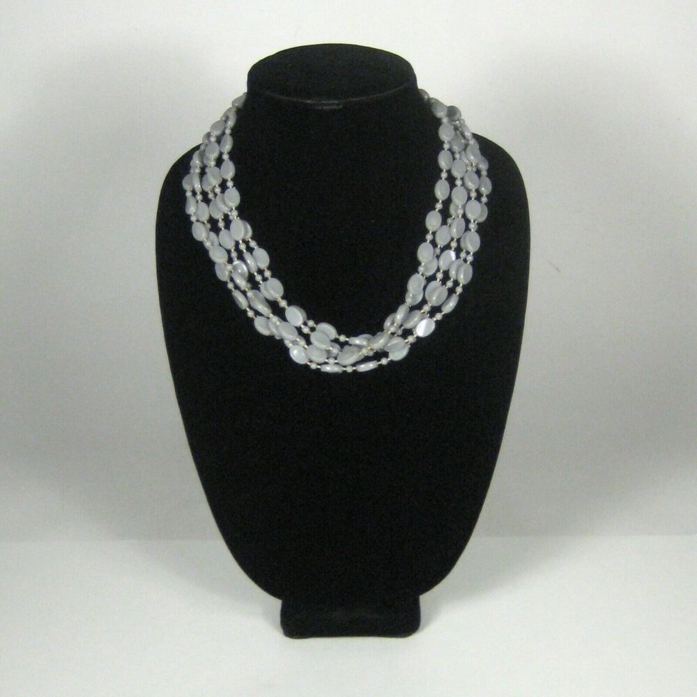 Necklace Gray 22 Inch Vintage 1970 Multi Strand Beaded UPCYCLED